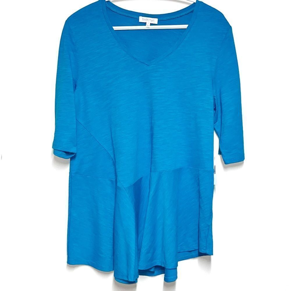 NWT Habitat H27508 Tunic Cotton V Neck Pullover Caribbean Sz M/L